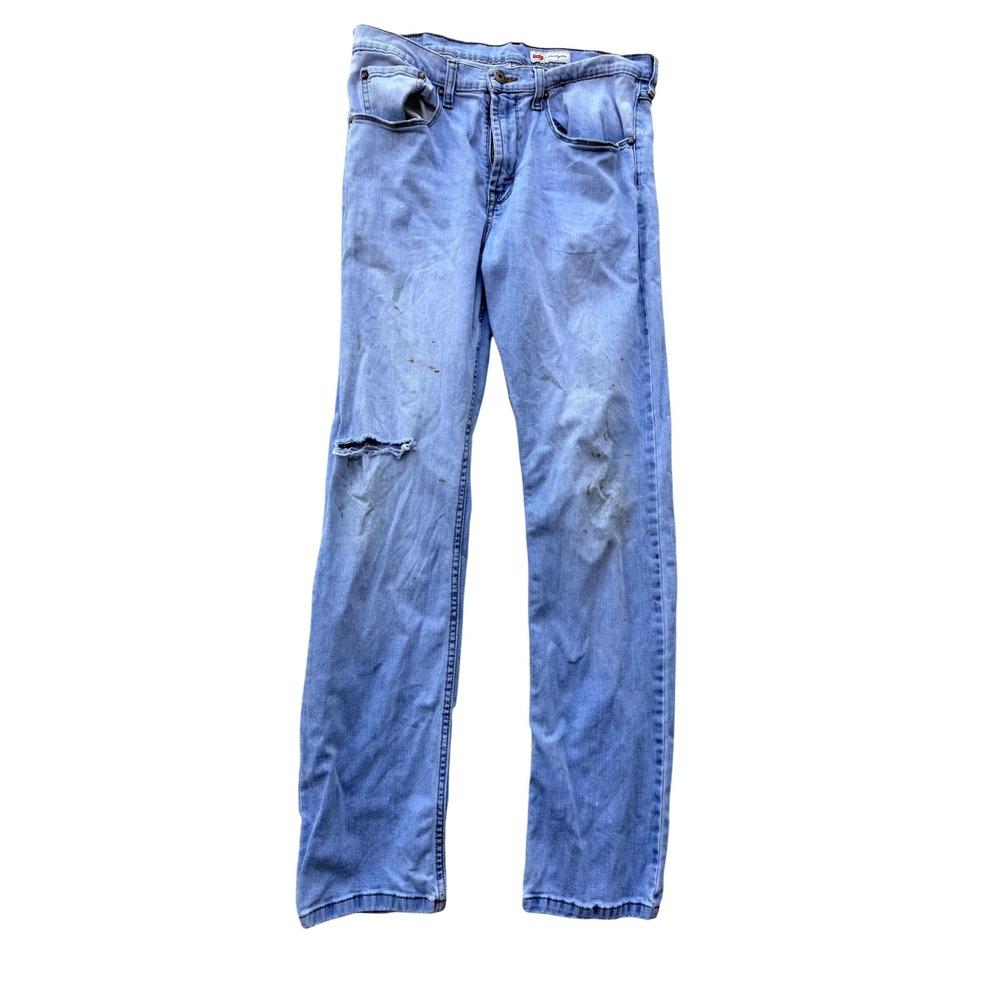 Wrangler Slim Straight Jeans Womens Sz 32x30 Light Wash‎ Distressed Grunge Blue